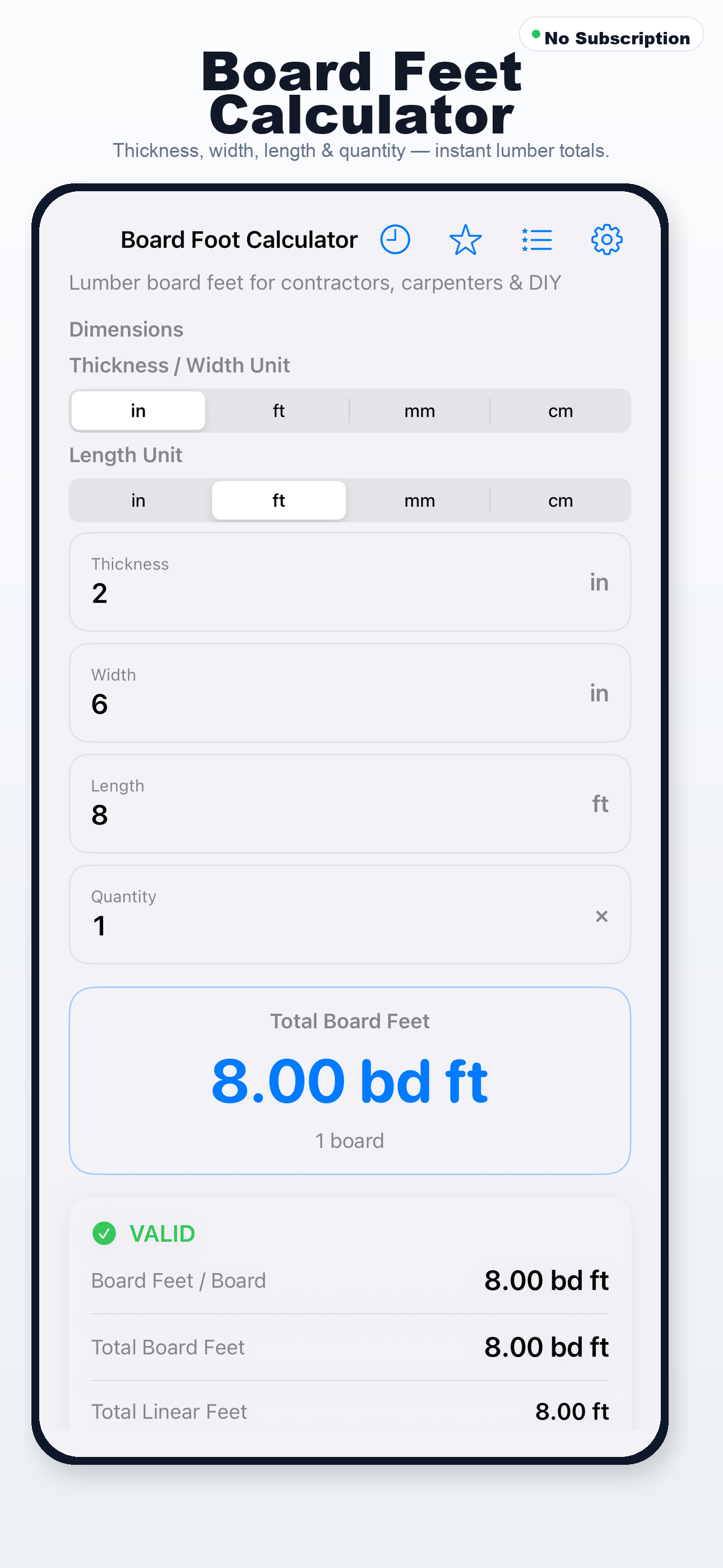 Board Foot Calculator iPhone screen 1