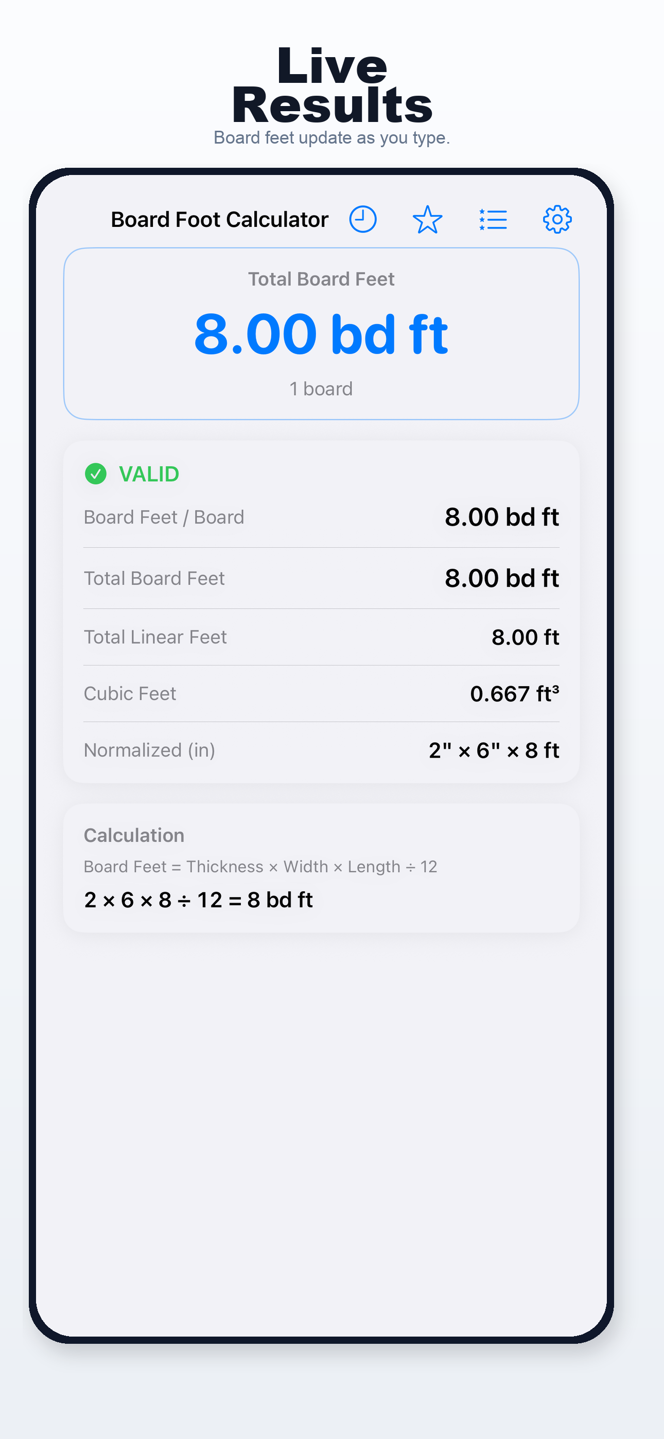Board Foot Calculator iPhone screen 2