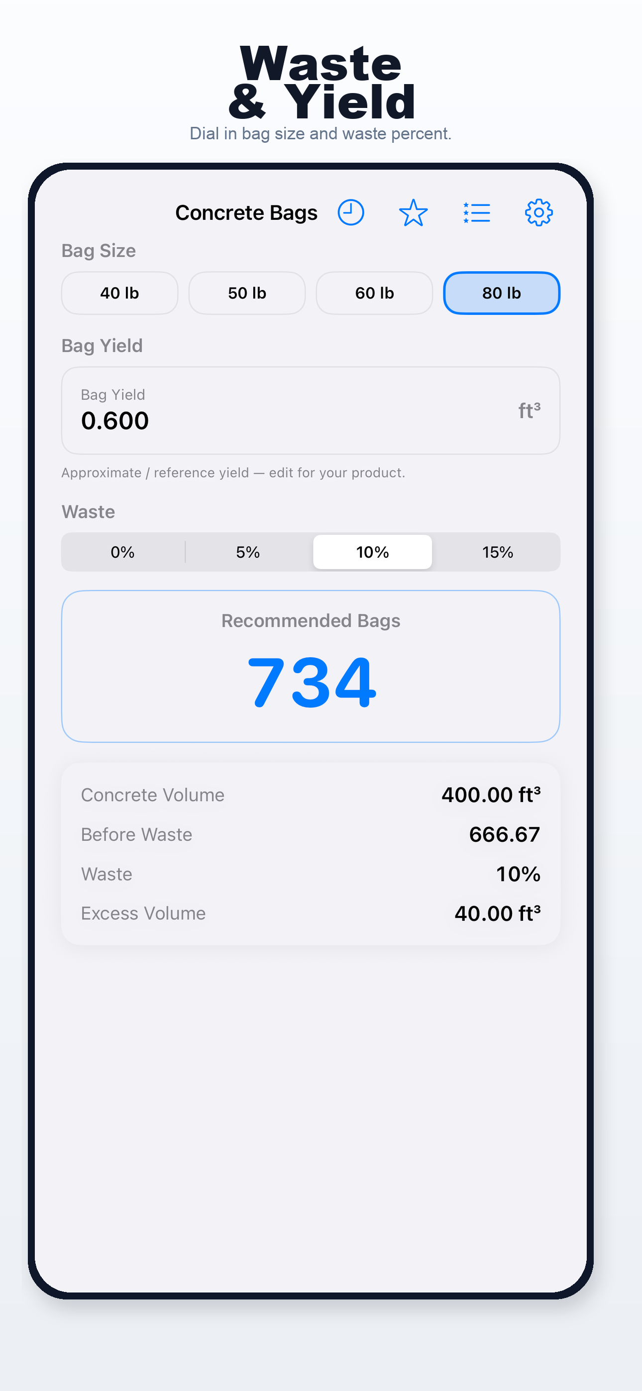Concrete Bag Calculator iPhone screen 4