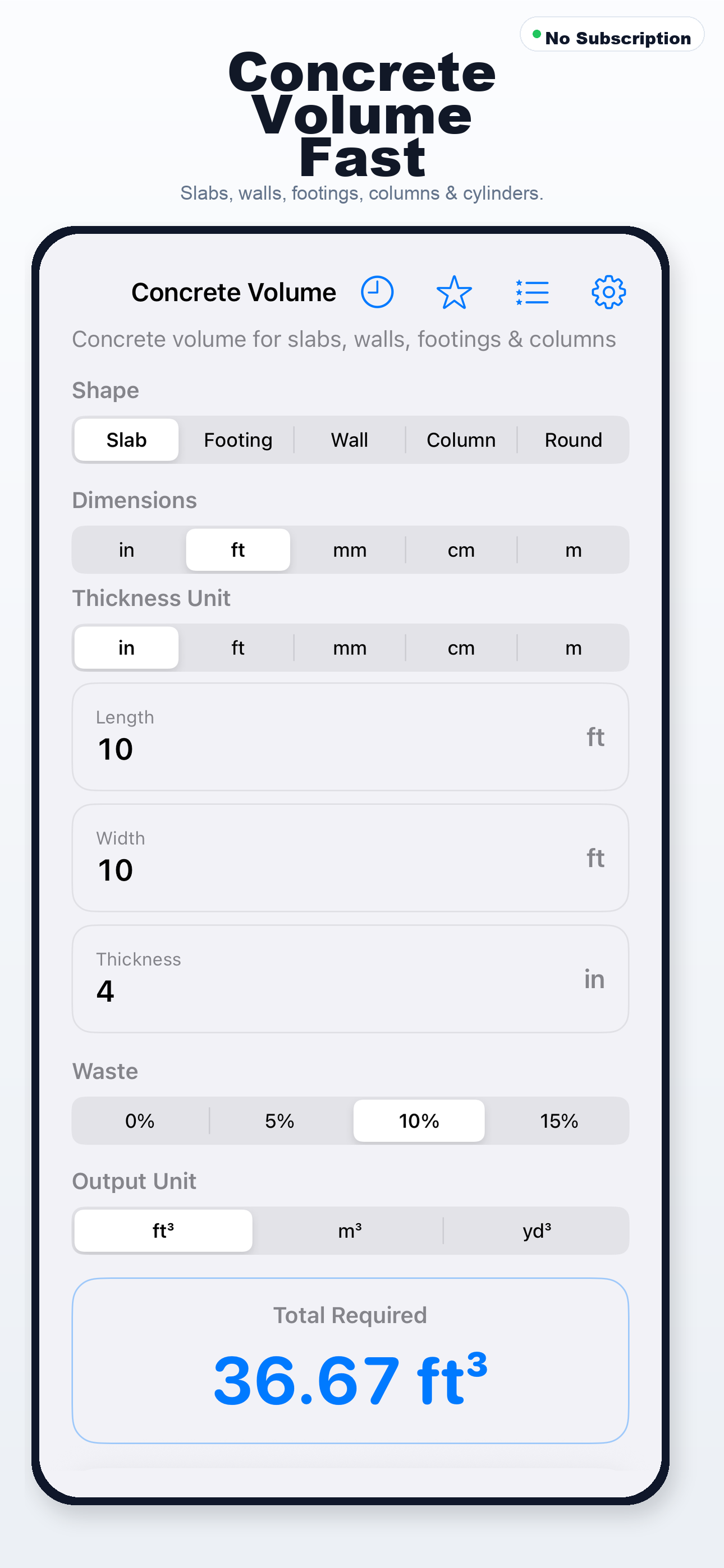 Concrete Volume Calculator iPhone screen 1