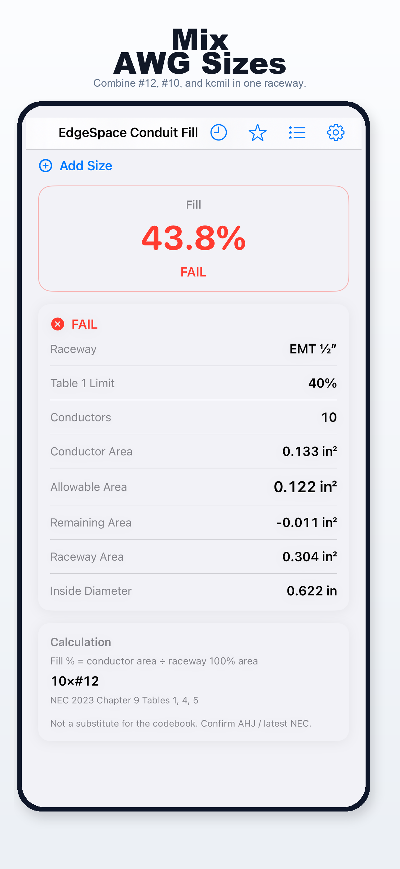 Conduit Fill Calculator iPhone screen 4