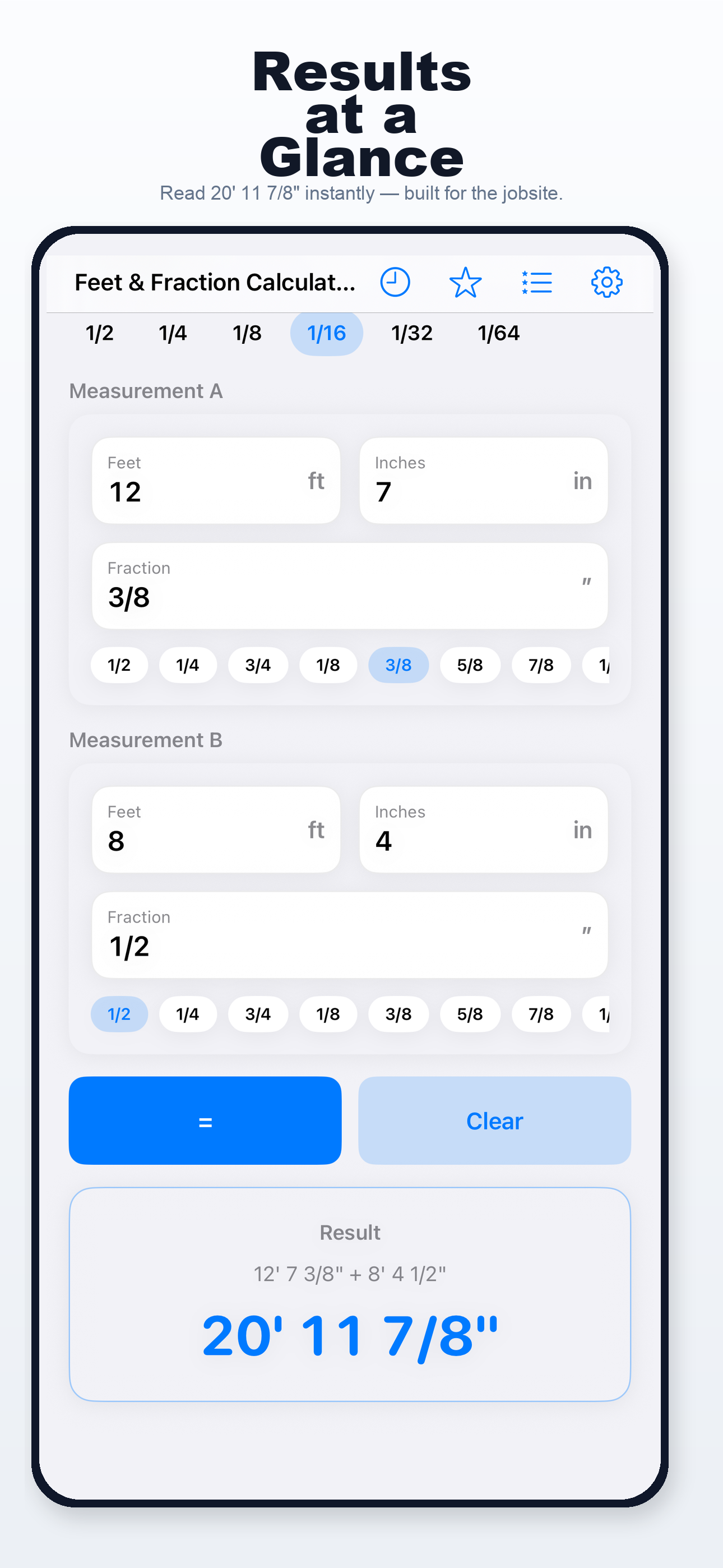 Feet & Fraction Calculator iPhone screen 2