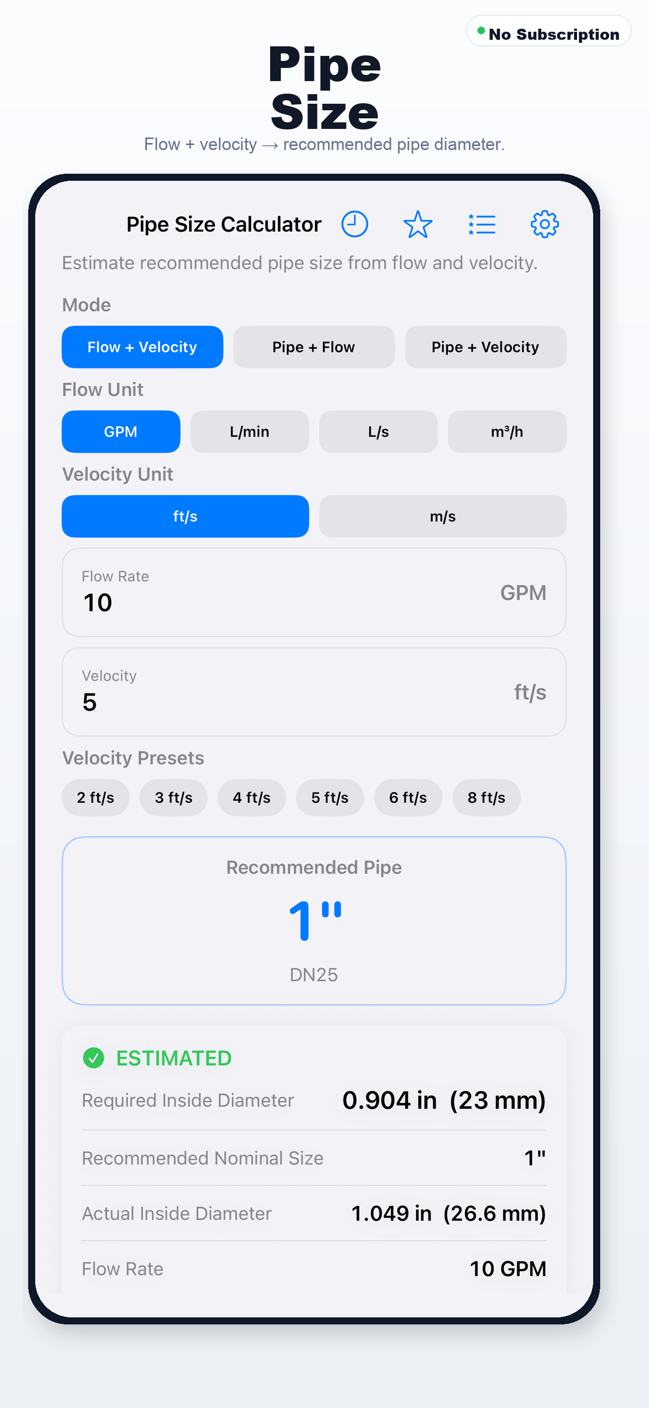 Pipe Size Calculator App Store preview