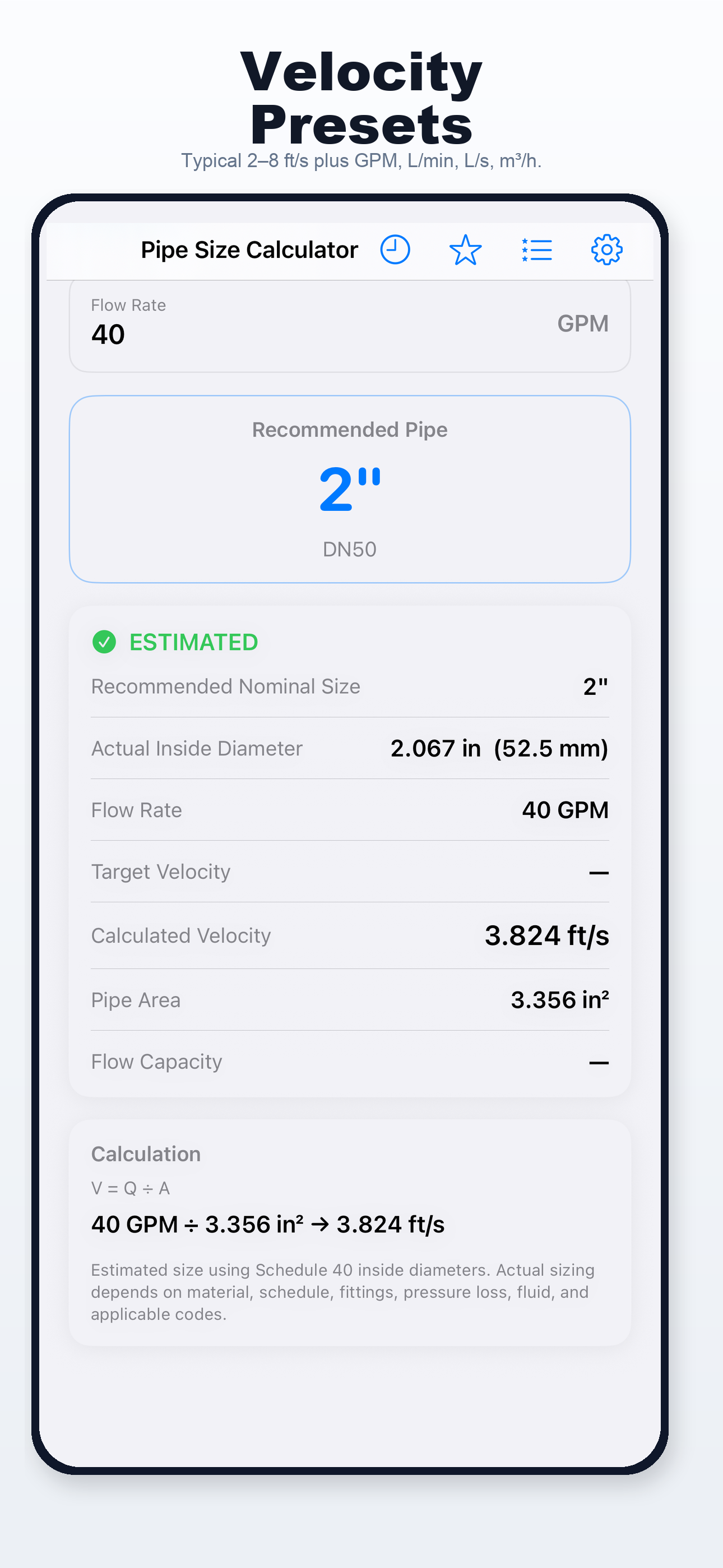 Pipe Size Calculator iPhone screen 4