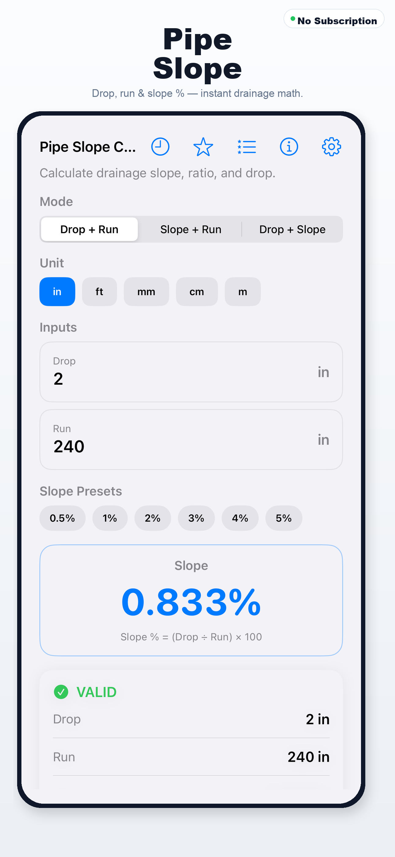 Pipe Slope Calculator App Store preview