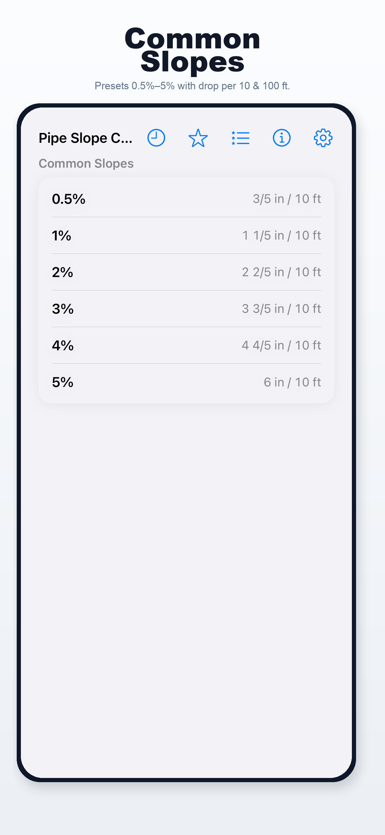 Pipe Slope Calculator iPhone screen 4