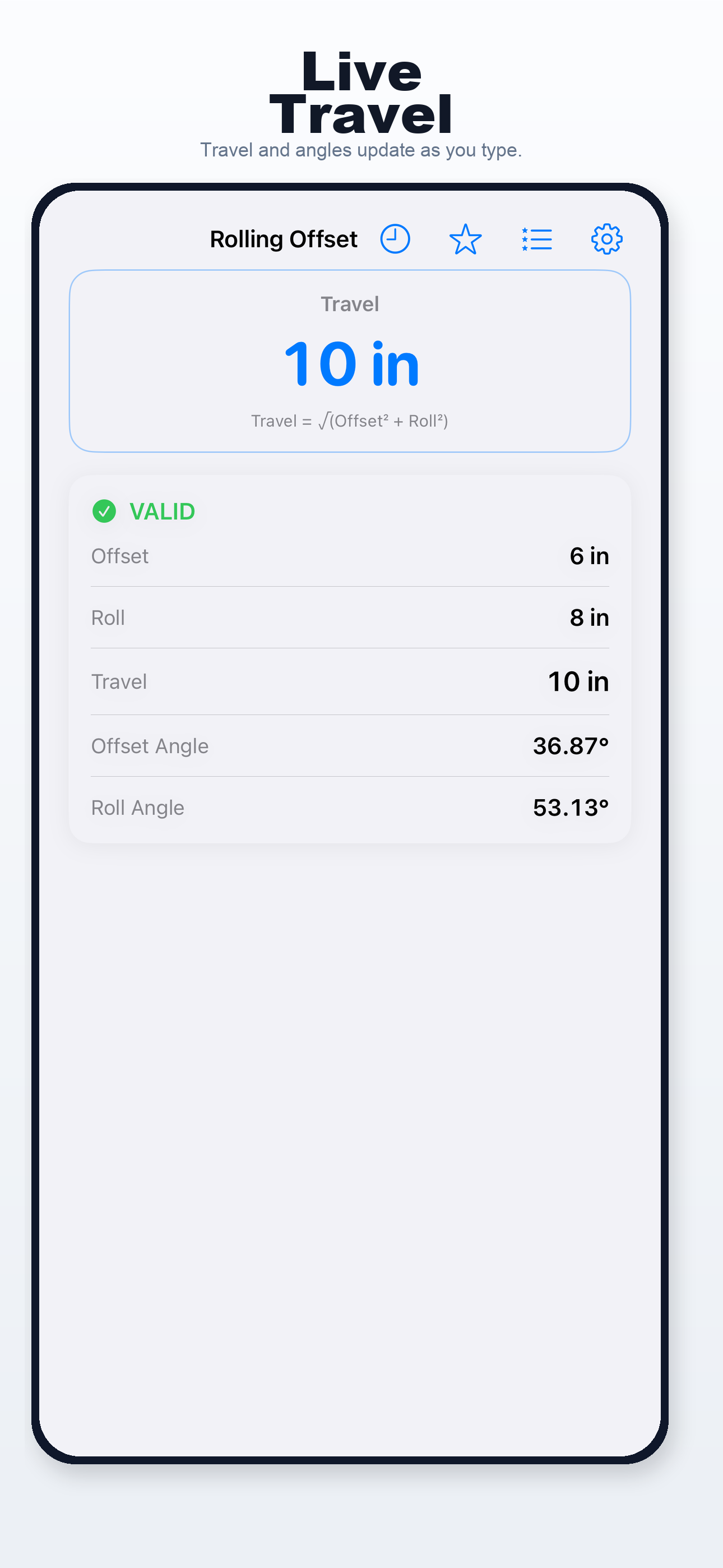 Rolling Offset Calculator iPhone screen 2