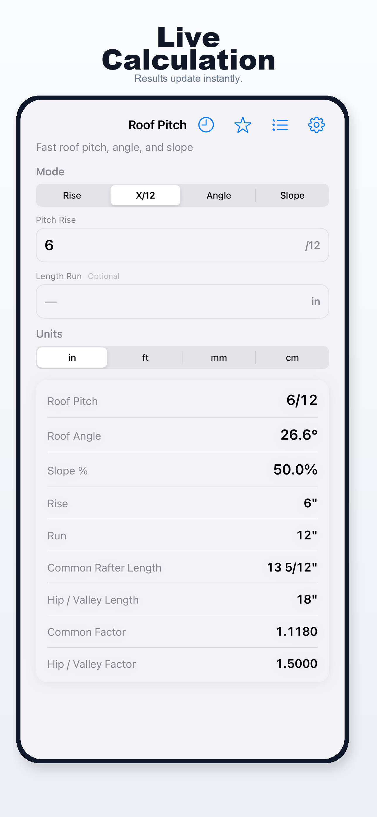 Roof Pitch Calculator iPhone screen 2