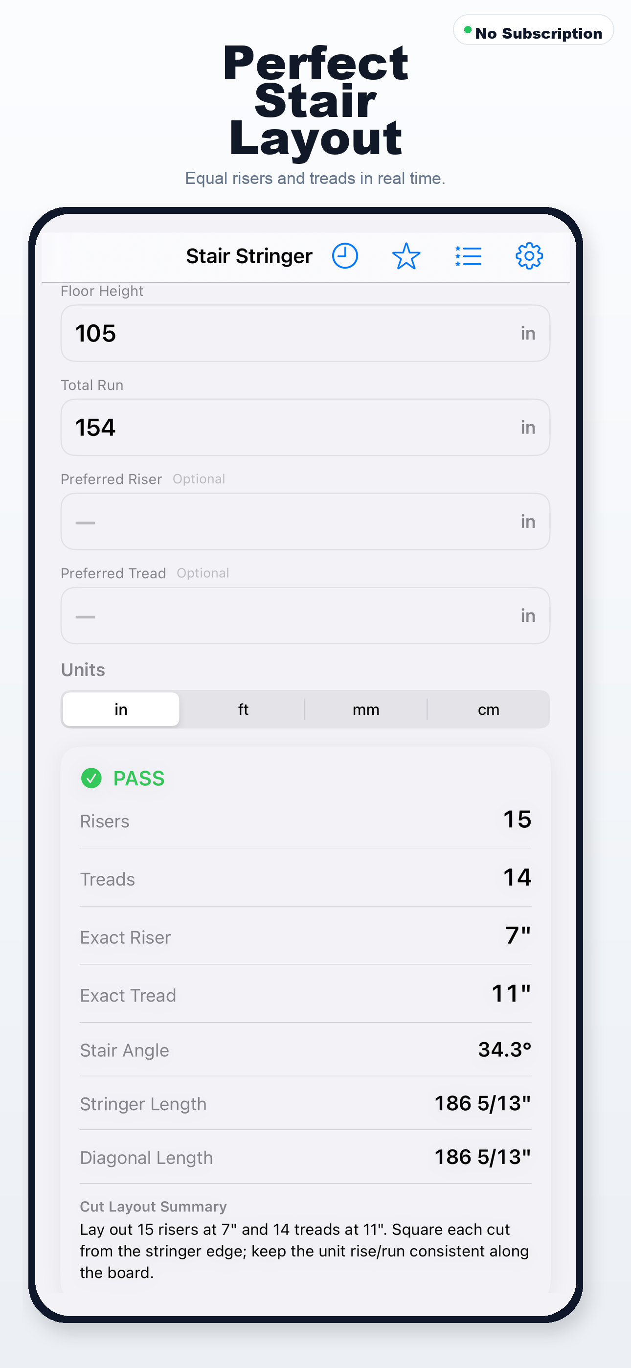 Stair Stringer Calculator iPhone screen 1