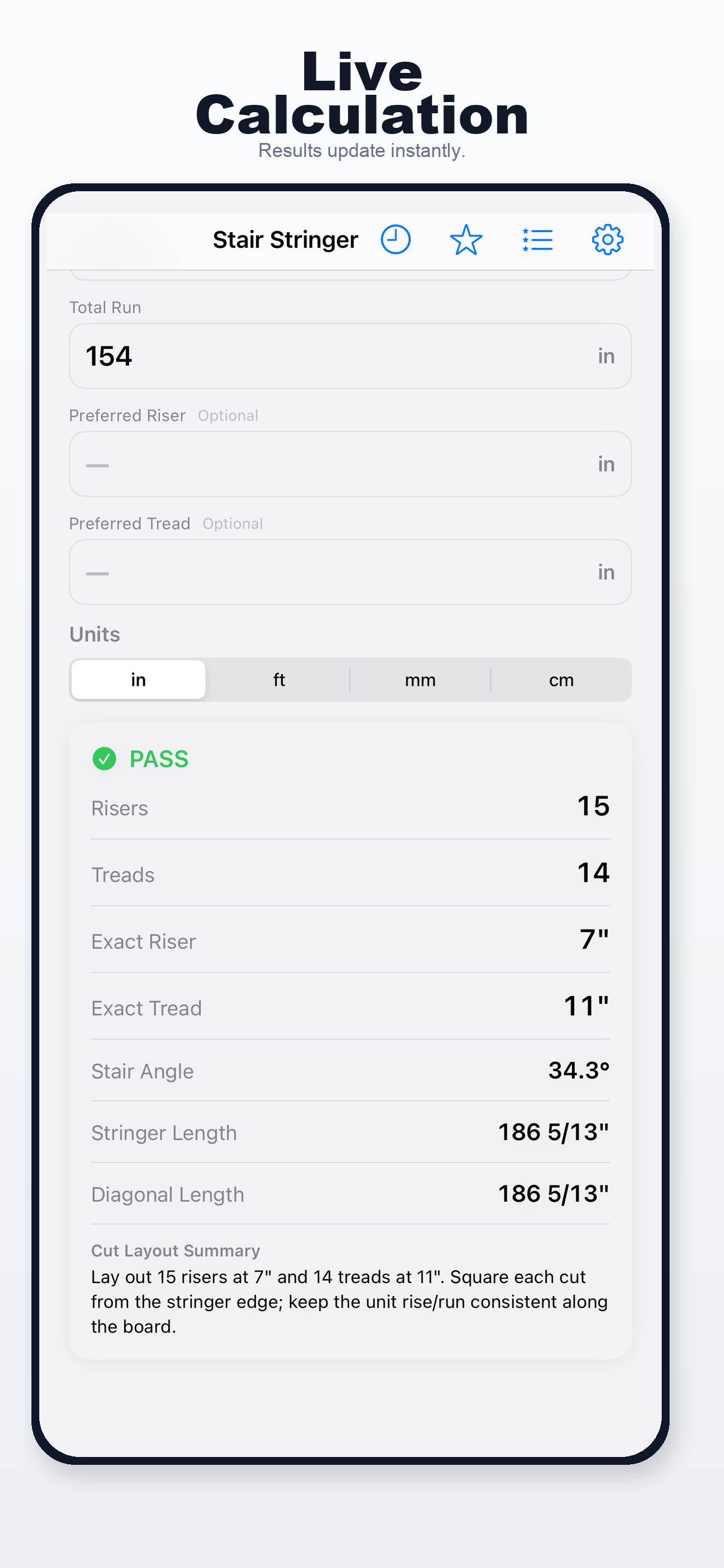 Stair Stringer Calculator iPhone screen 2