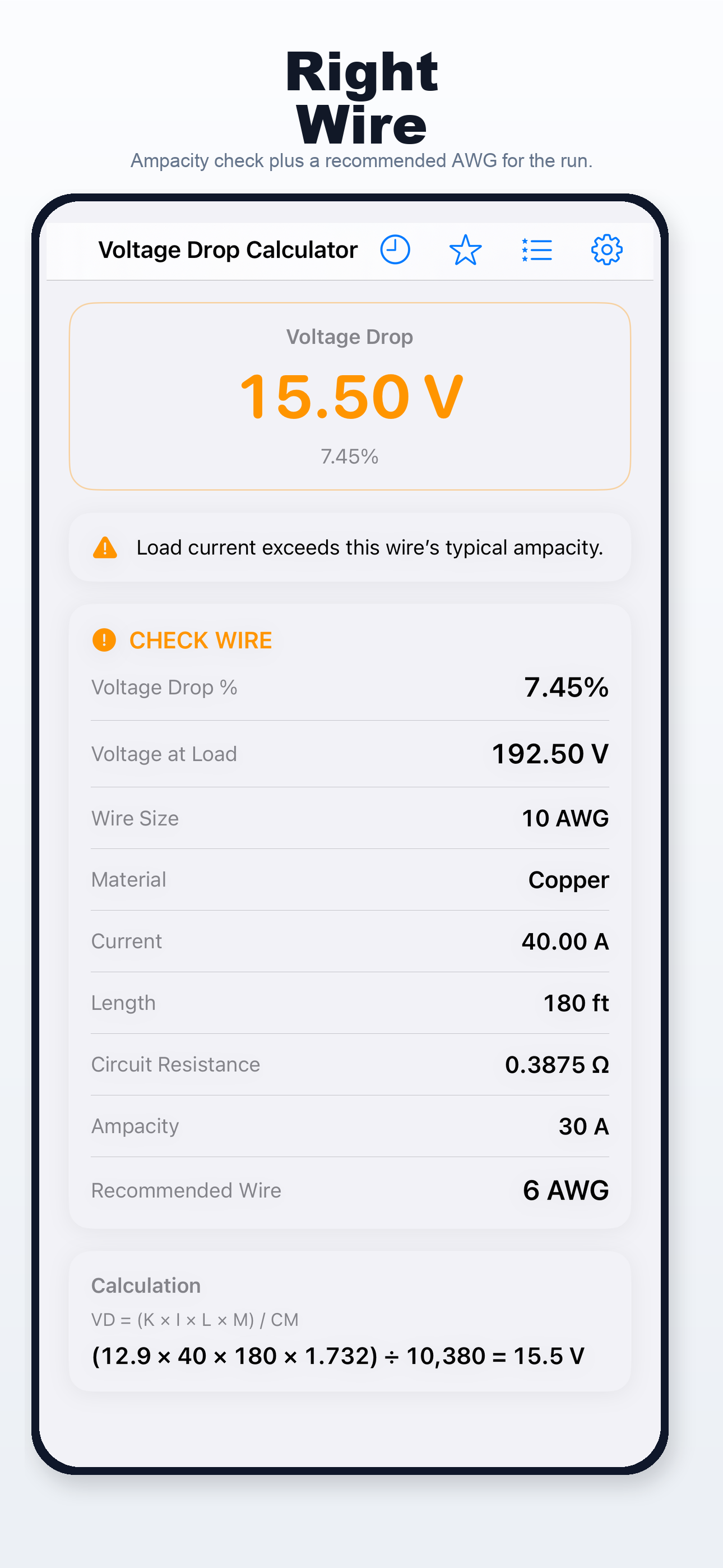 Voltage Drop Calculator iPhone screen 3