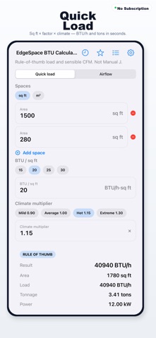 EdgeSpace BTU Calculator App Store preview