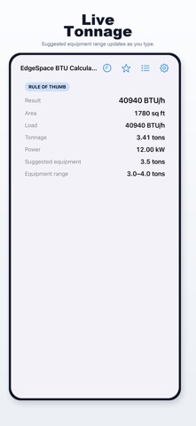 EdgeSpace BTU Calculator iPhone screen 2