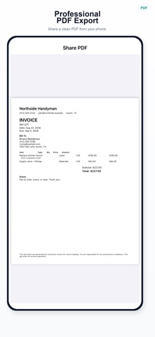 Contractor Invoice iPhone screen 4