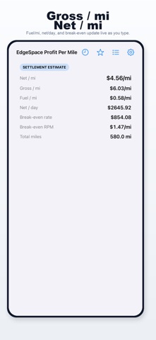EdgeSpace Profit Per Mile iPhone screen 2