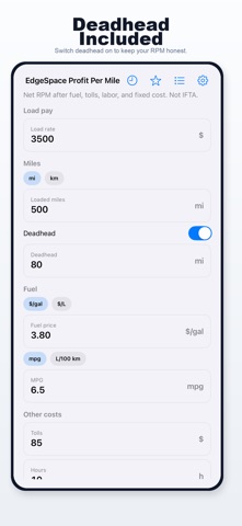 EdgeSpace Profit Per Mile iPhone screen 4